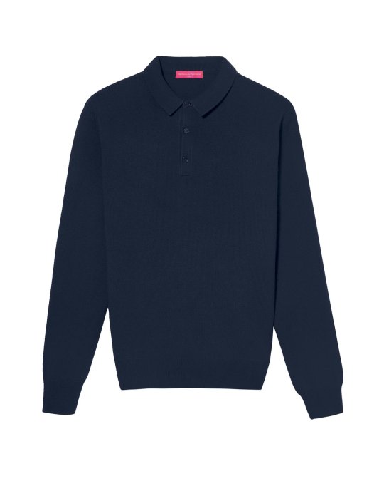 Pull pull col polo bleu marine en cachemire