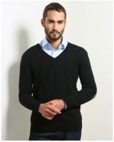 Pull col V en cachemire Noir