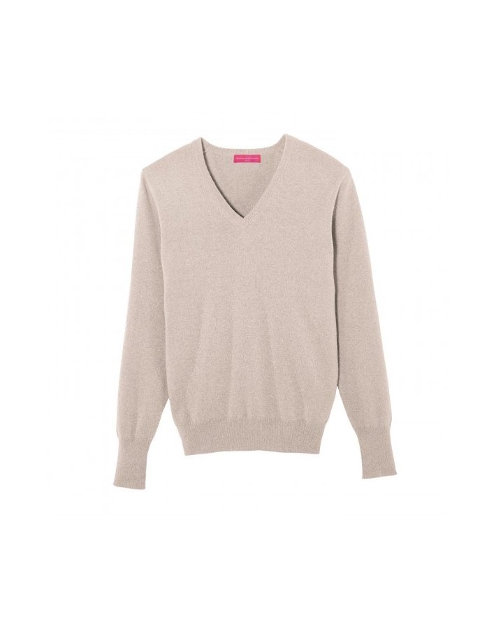 Pull col V en cachemire beige pour homme