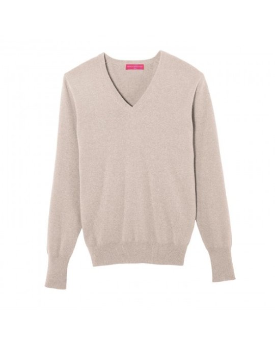 Pull col V en cachemire beige pour homme