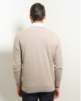 Pull col V en cachemire beige pour homme