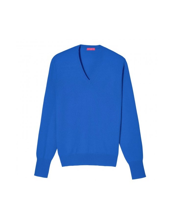 Pull col V en cachemire bleu surf pour homme
