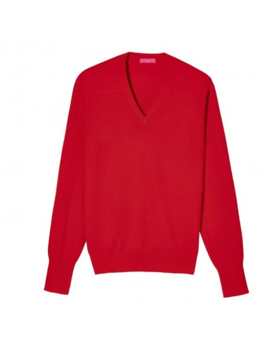 Pull col V en cachemire Rouge pour homme