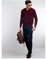 Pull col V en cachemire Bordeaux pour homme