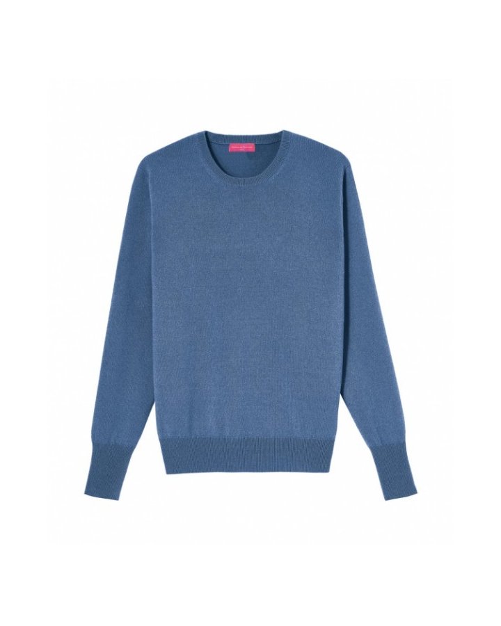 Pull col rond en cachemire bleu surf pour homme