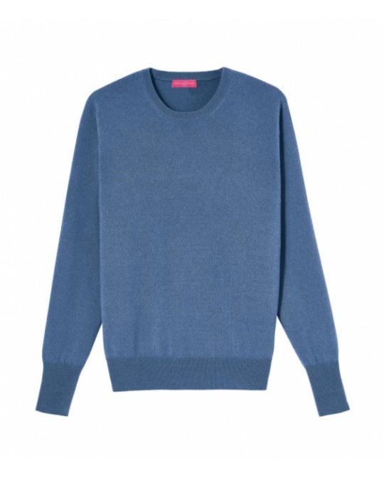 Pull col rond en cachemire bleu surf pour homme