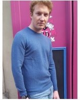 Pull col rond en cachemire bleu surf pour homme