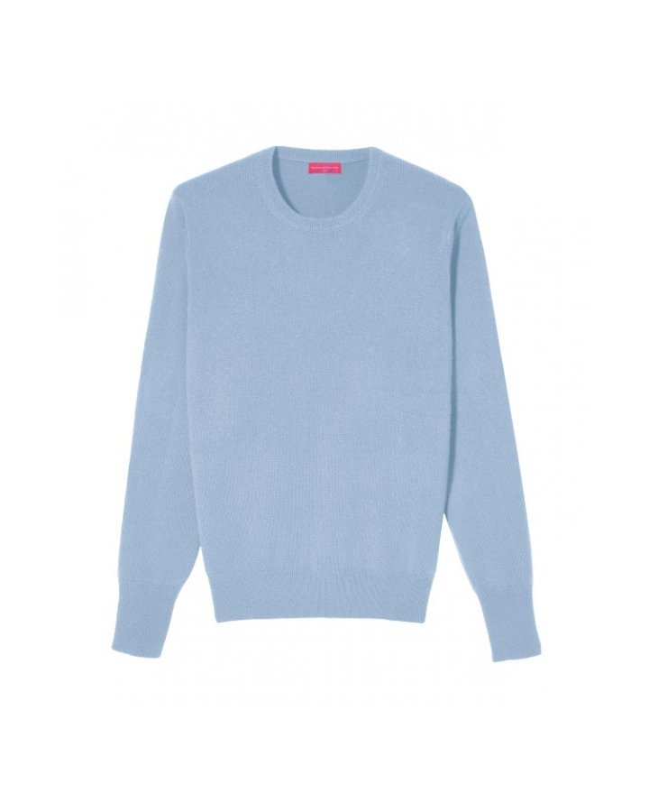 Pull col rond cachemire Bleu glacier Homme