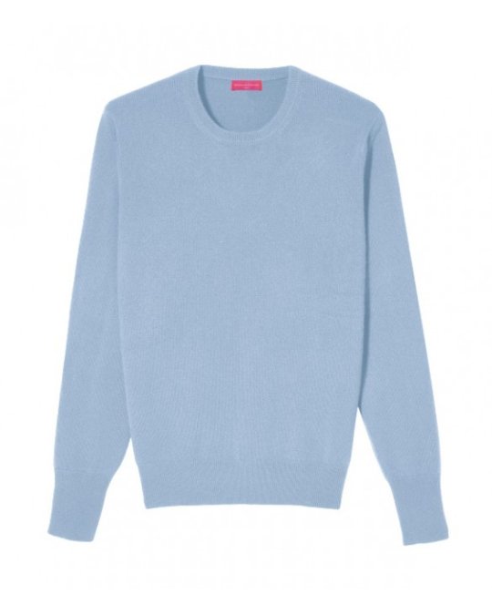 Pull col rond cachemire Bleu glacier Homme
