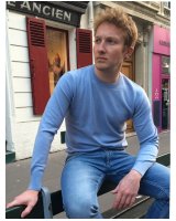 Pull col rond Bleu glacier cachemire homme