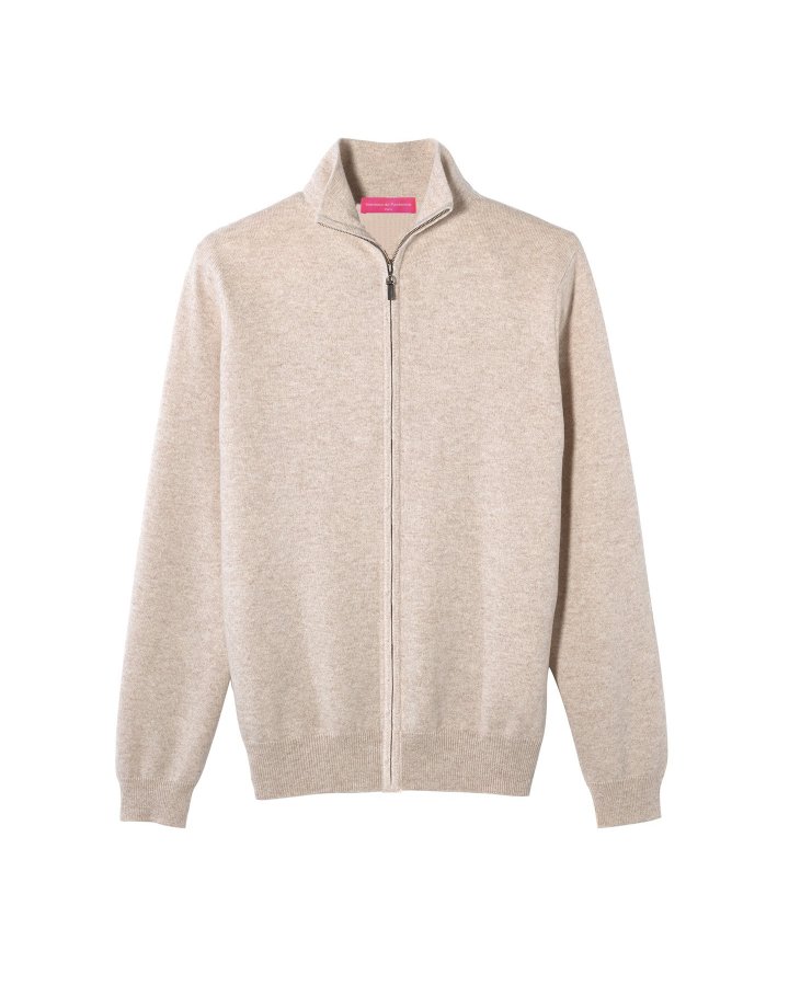 Pull gilet zip en cachemire beige pour homme