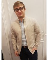Pull gilet zip en cachemire beige pour homme