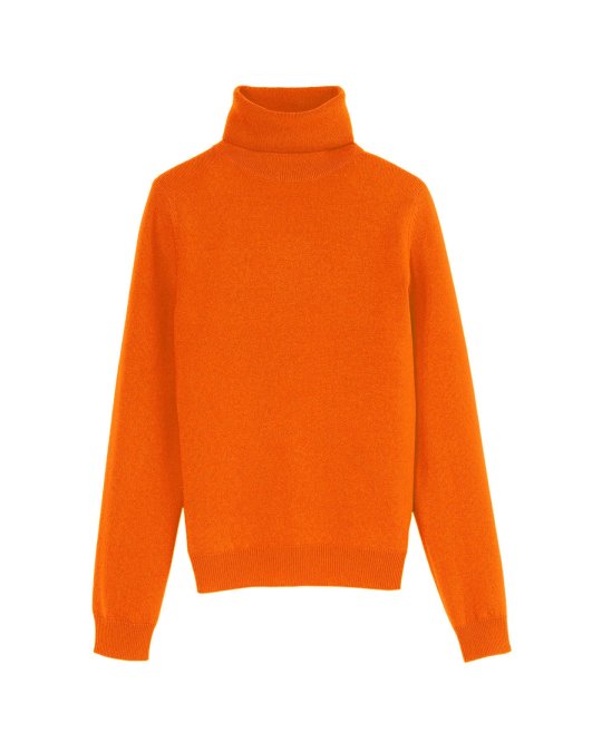 Pull col roulé orange inferno en cachemire pour femme