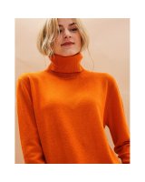 Pull col roulé orange inferno en cachemire pour femme