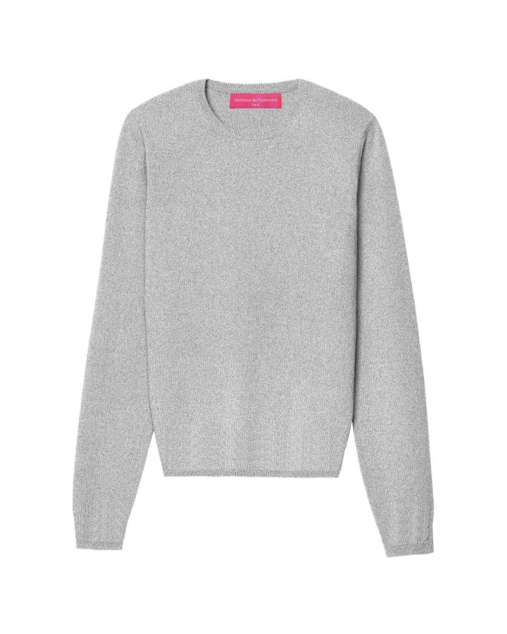 Pull en cachemire col rond manches longues gris clair pour femme