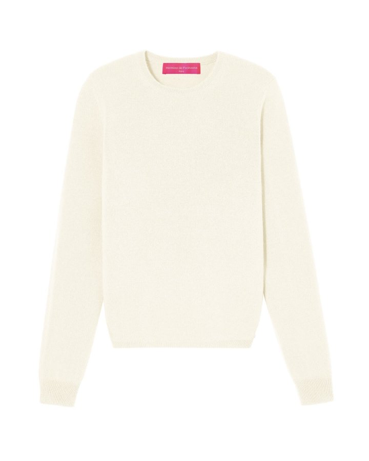 Pull col rond en cachemire blanc pour femme