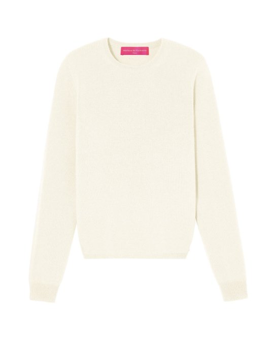 Pull col rond en cachemire blanc pour femme