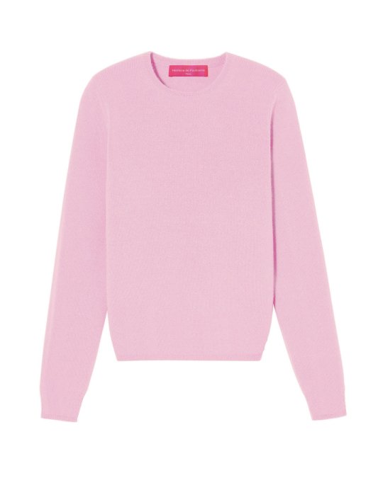pull col rond en cachemire rose pâle pour femme