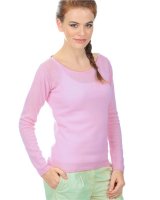 pull col rond en cachemire rose pâle pour femme