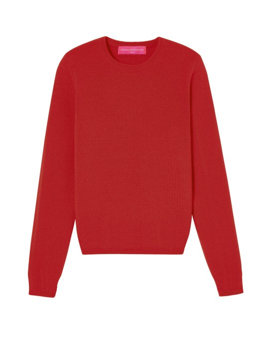 Pull en cachemire col rond manches longues Rouge