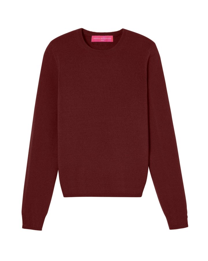 Pull en cachemire col rond manches longues Bordeaux pour femme