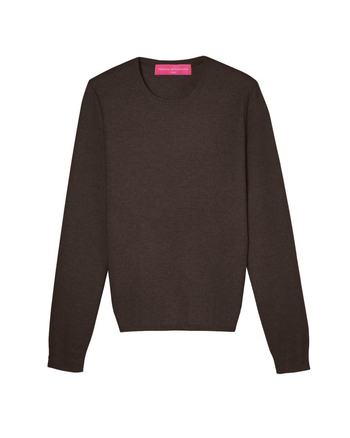 Pull en cachemire col rond manches longues Chocolat