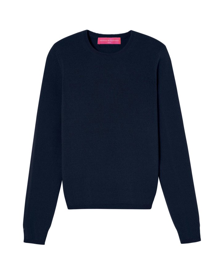 Pull col rond en cachemire bleu marine pour femme