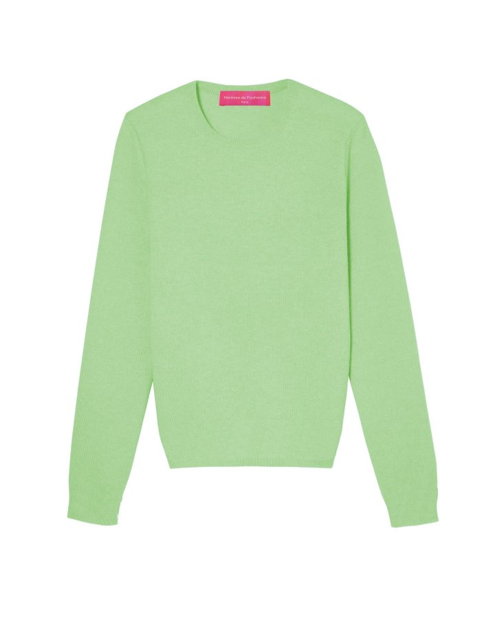 Pull en cachemire col rond manches longues kiwi