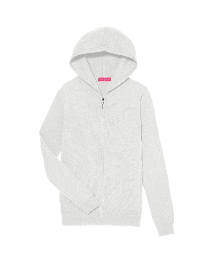 Gilet zip capuche blanc en cachemire