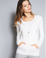 Gilet zip capuche blanc en cachemire