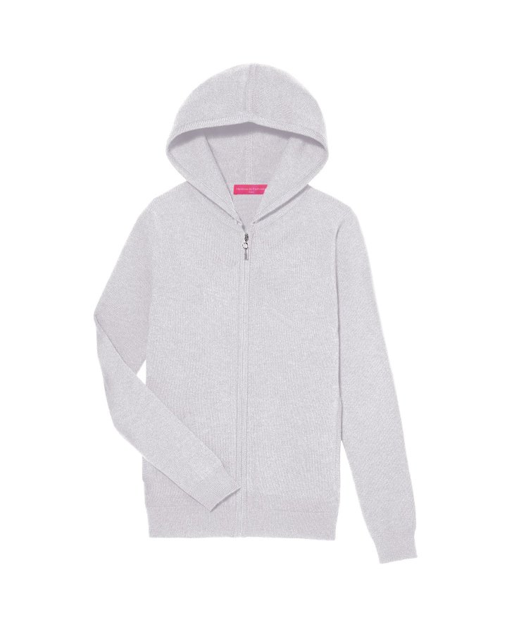 Gilet zip capuche Gris clair en cachemire
