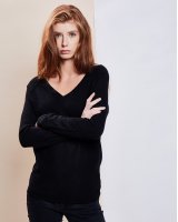 Pull col en V en cachemire noir femme