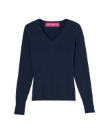 Pull col en V en cachemire bleu marine pour femme