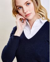 Pull col en V en cachemire bleu marine pour femme