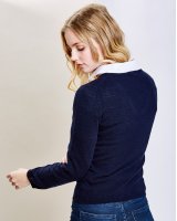 Pull col en V en cachemire bleu marine pour femme
