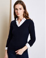 Pull col en V en cachemire bleu marine pour femme