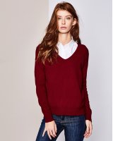 Pull col en V en cachemire bordeaux pour femme