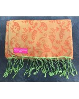 Pashmina en eau de soie Orange et vert brodé