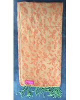 Pashmina en eau de soie Orange et vert brodé