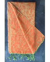 Pashmina en eau de soie Orange et vert brodé