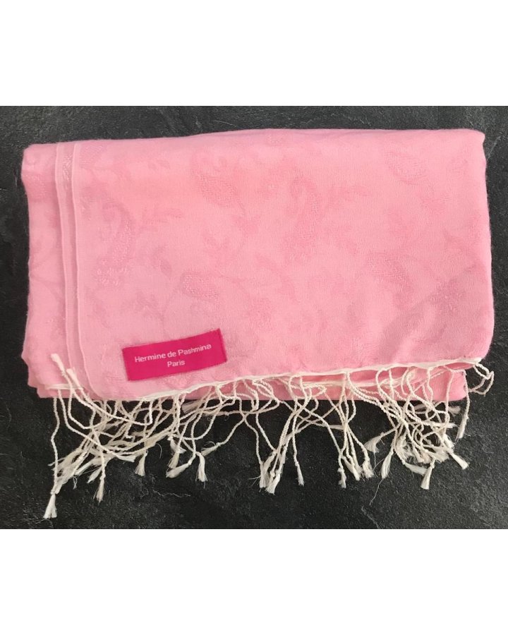 Pashmina en eau de soie Rose brodé