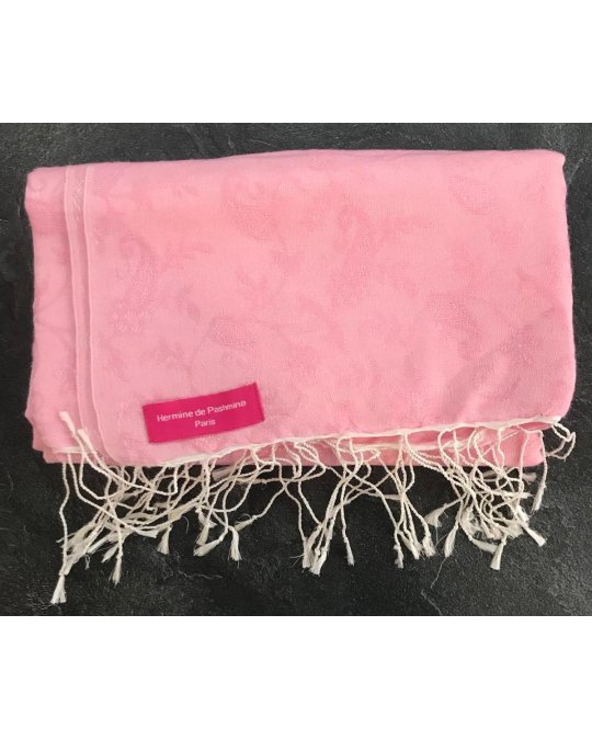Pashmina en eau de soie Rose brodé