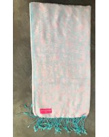 Pashmina en eau de soie Rose pâle et bleu ciel brodé