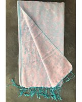 Pashmina en eau de soie Rose pâle et bleu ciel brodé