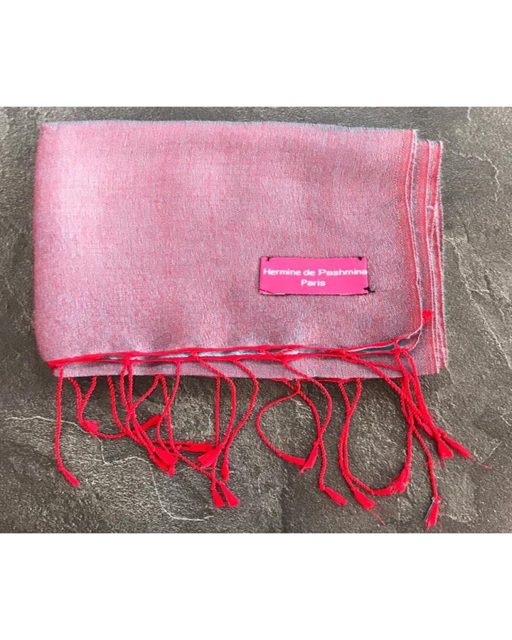Pashmina en eau de soie Rouge et bleu clair