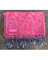 Pashmina en eau de soie Rouge et mauve brodé