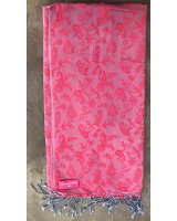 Pashmina en eau de soie Rouge et mauve brodé