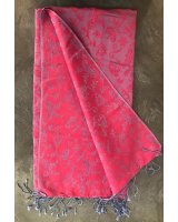 Pashmina en eau de soie Rouge et mauve brodé