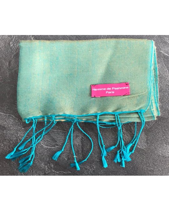 Pashmina en eau de soie Vert turquoise et beige clair