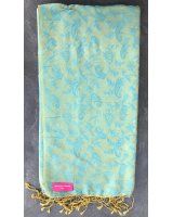 Pashmina en eau de soie Vert turquoise et or